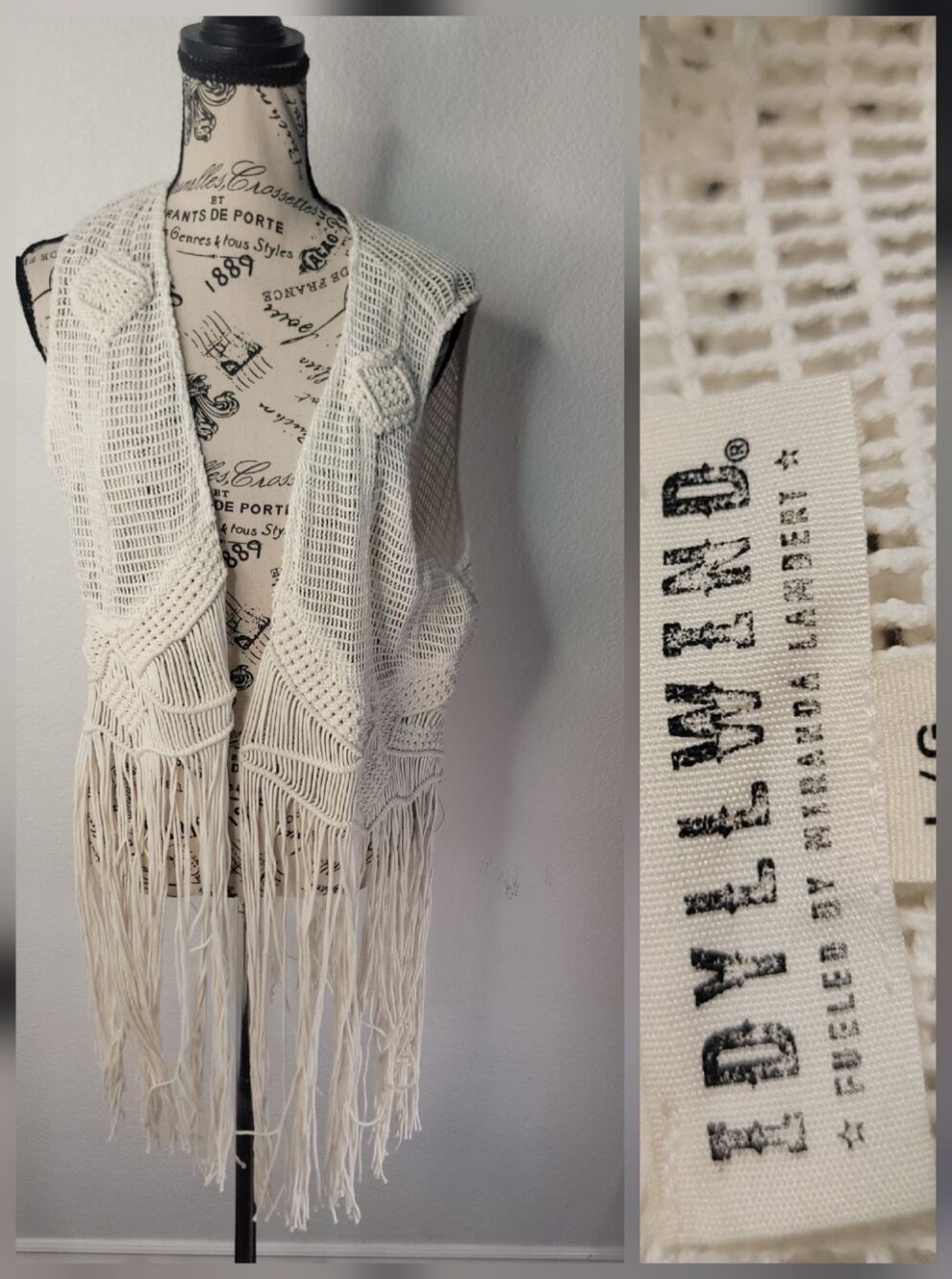 Idyllwind Miranda Lambert Macrame Vest SZ L Fringe Crochet Bohemian Festival